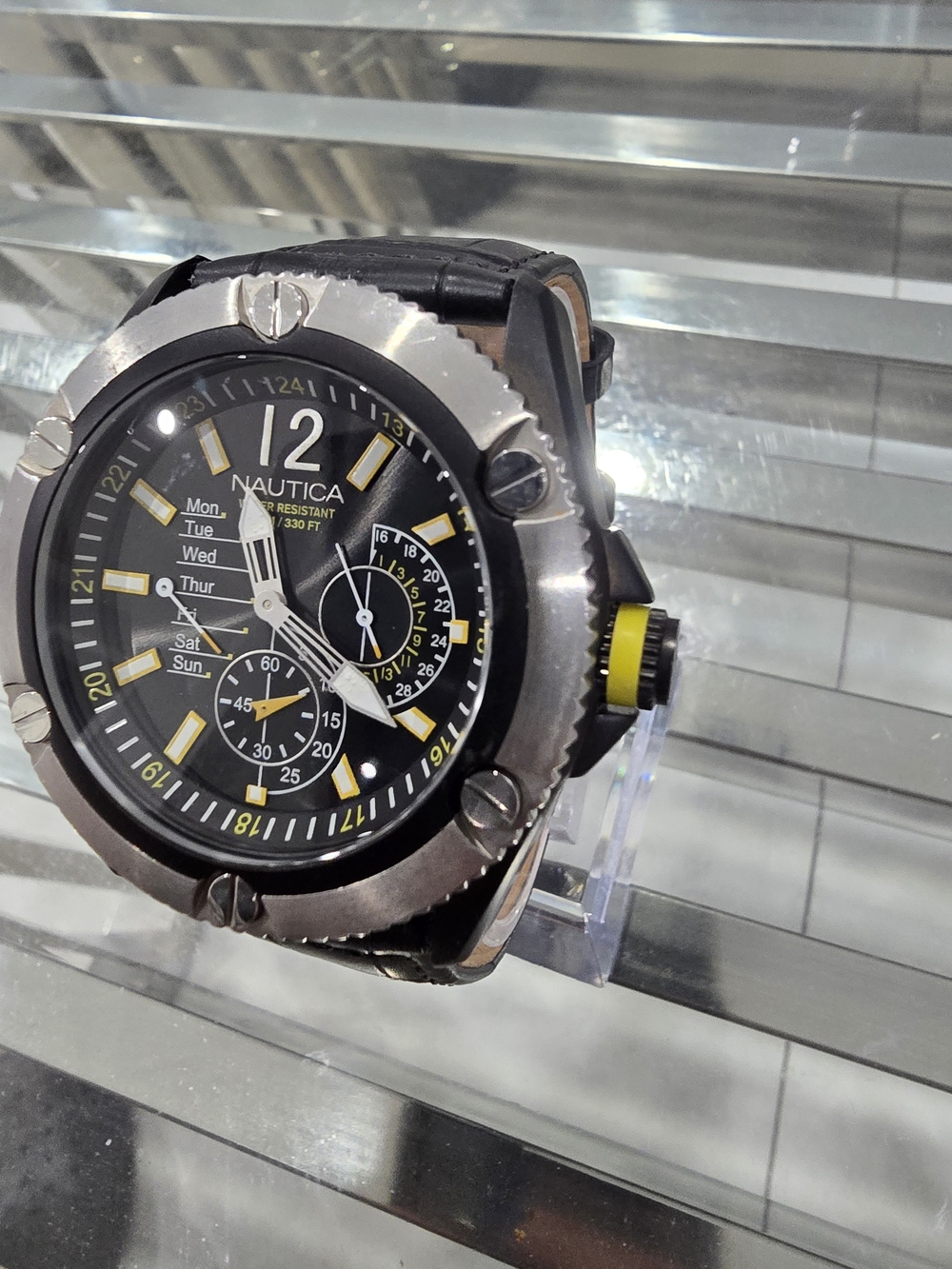 Nautica Men's Black and Yellow Chronograph Watch
